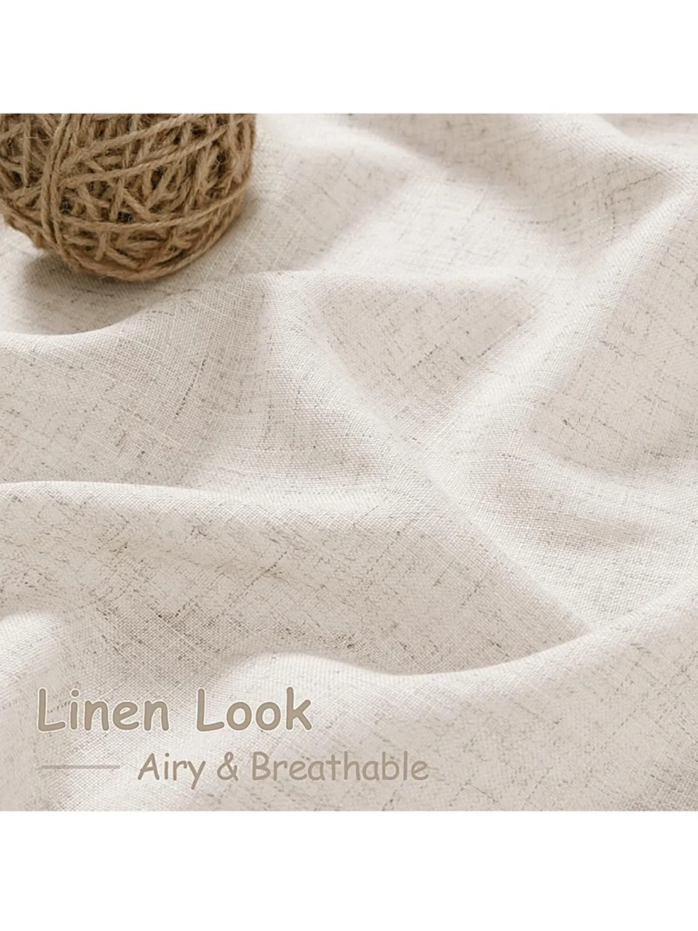 Beige Flax Linen Curtains 52 x 84 inches Long for Living Room 2 Panel Tan Burlap